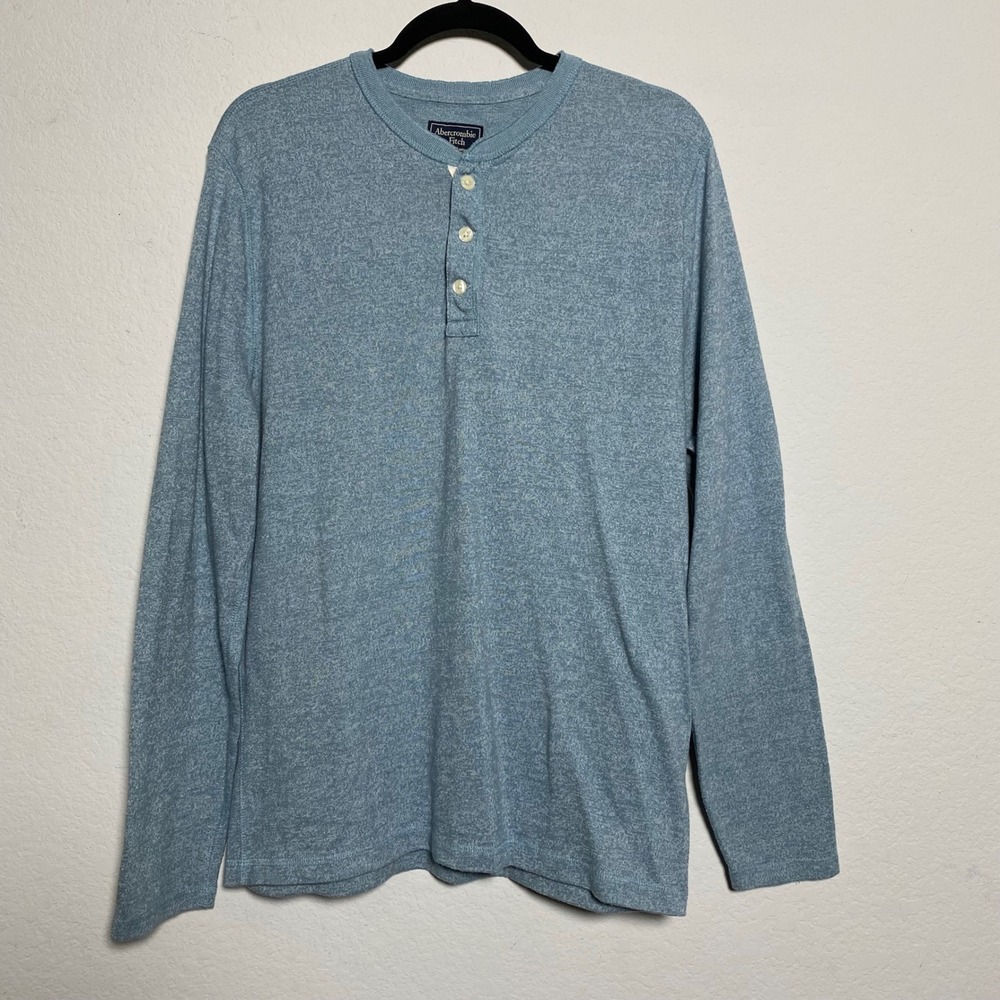 A&F Blue Long Sleeve Henley‎ Mens Large Shirt Timeless Comfort Casual Minimalist